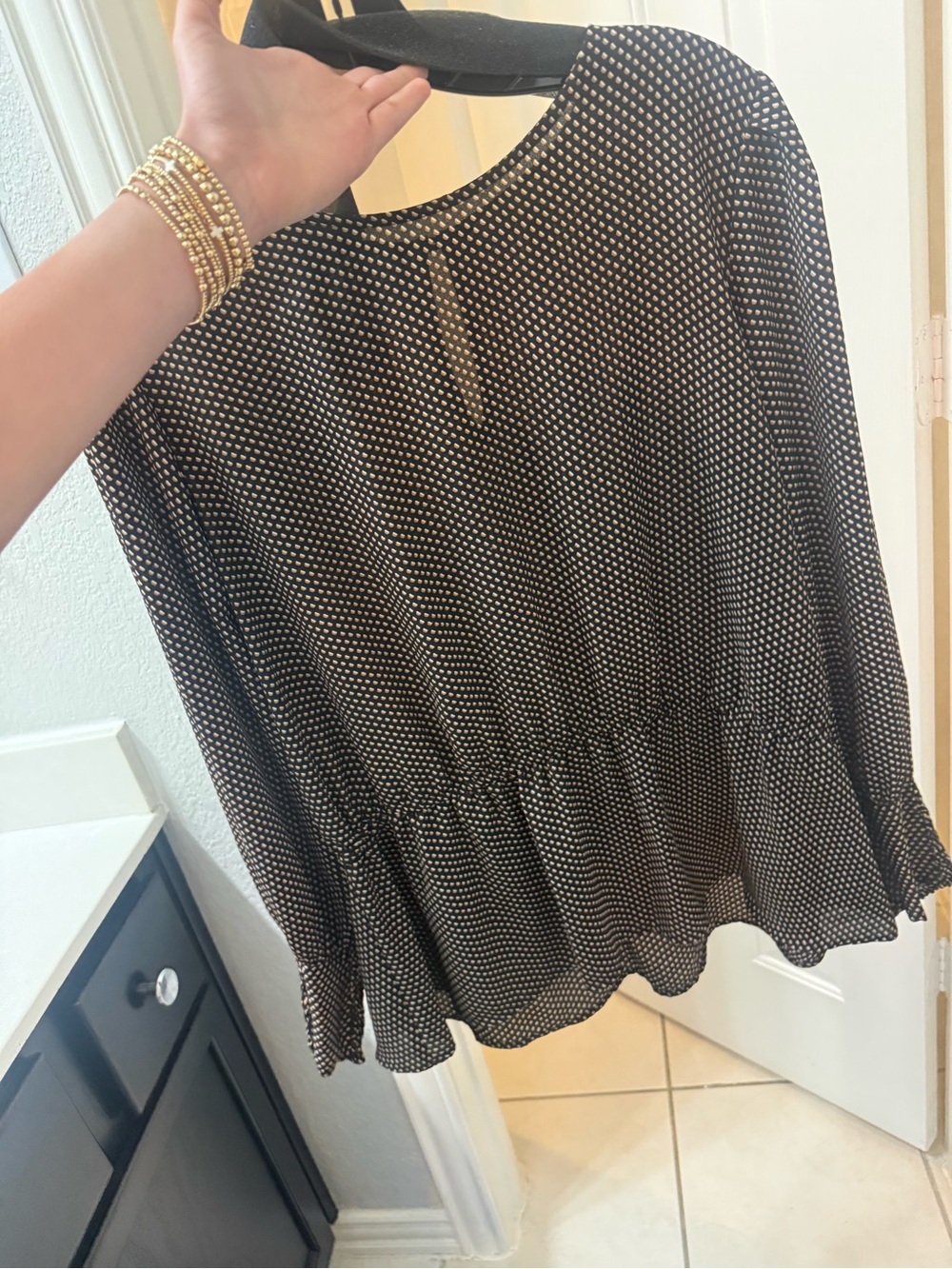 Black Polka Dot Peplum Blouse